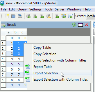 qStudio csv excel export kdb