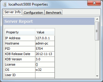 Server Kdb configuration shown in GUI