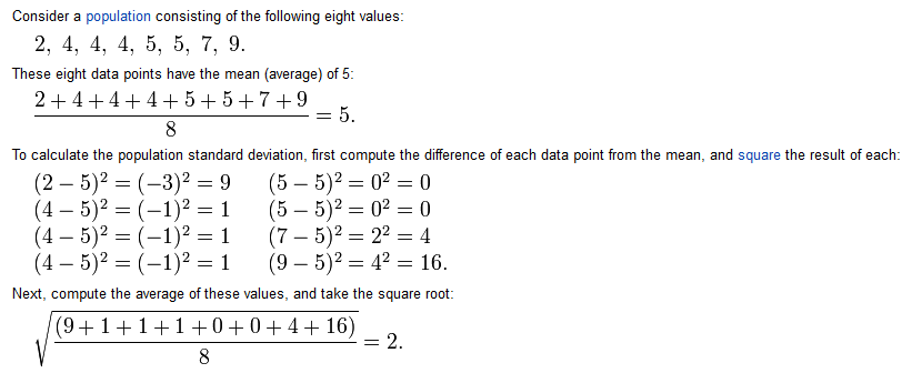 The component steps in calculating standard deviation