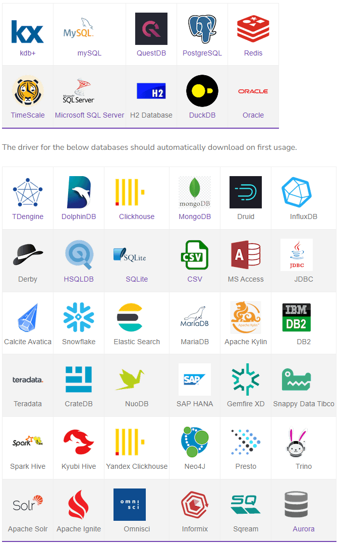 qStudio supported databases