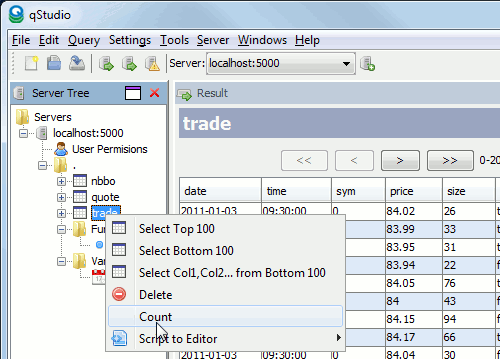 Browsing Partitioned Trade Table.