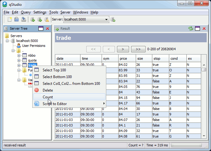 Browsing Partitioned Trade Table