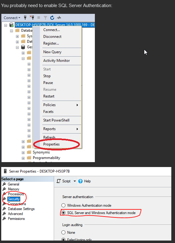 SQL Server Auth Setting