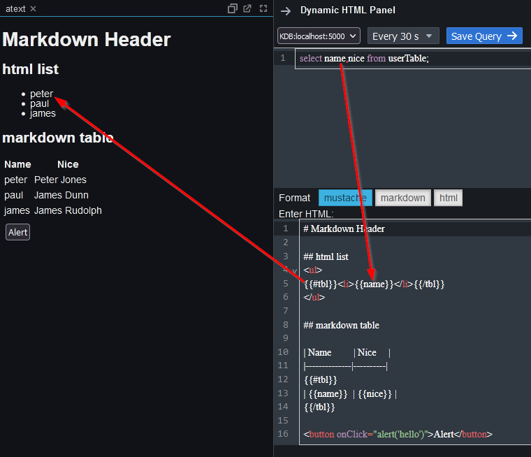 dynamic html component configuration