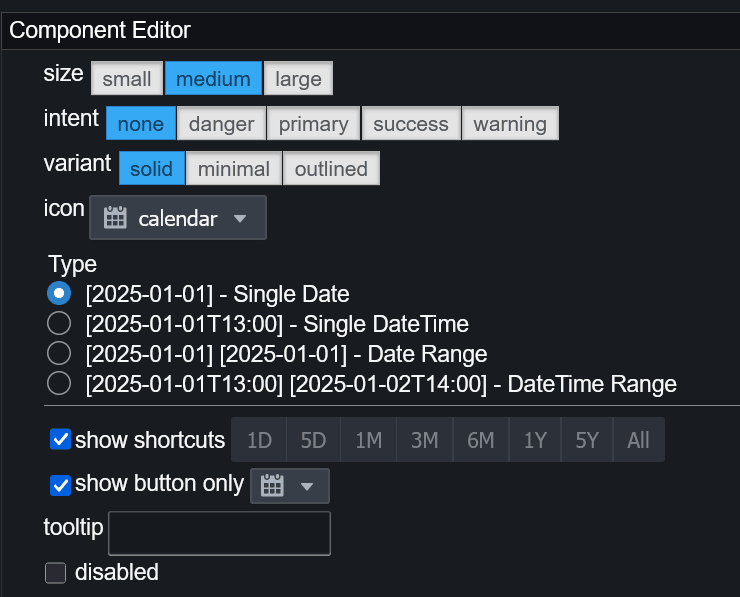 date picker options