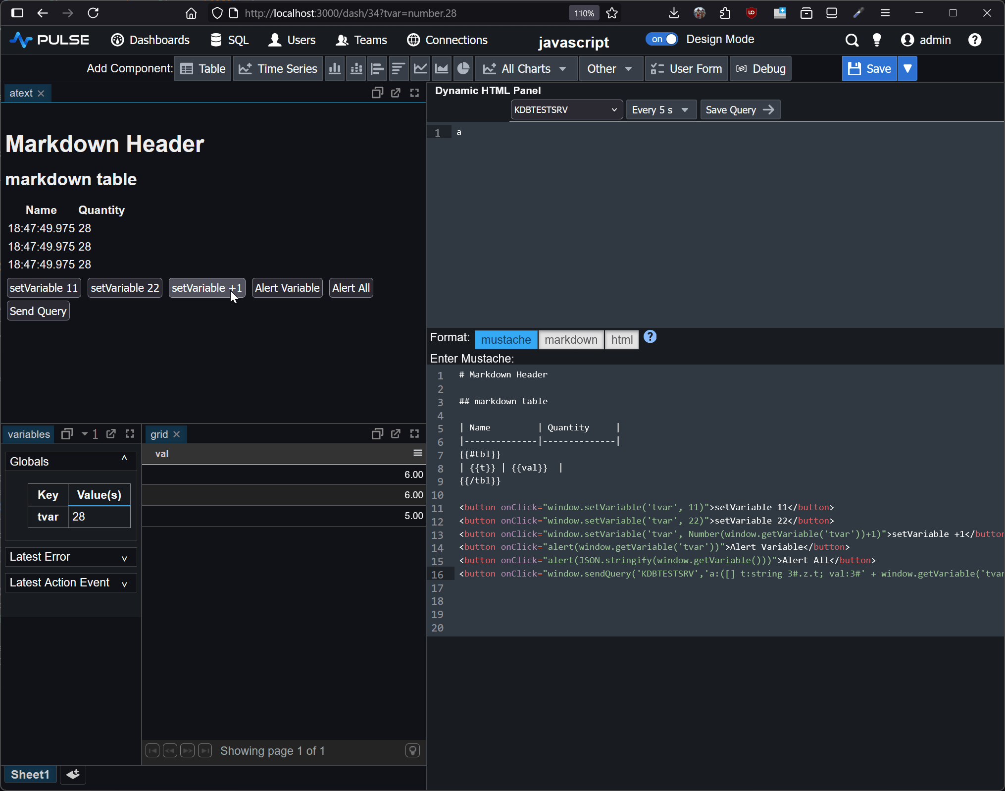 javascript code in Pulse