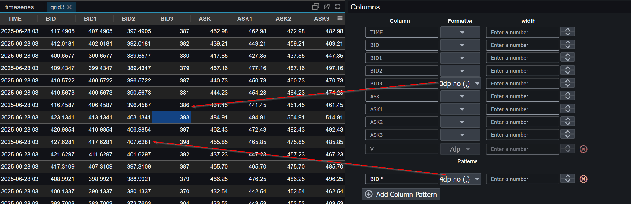 Configuring Multiple Table Columns