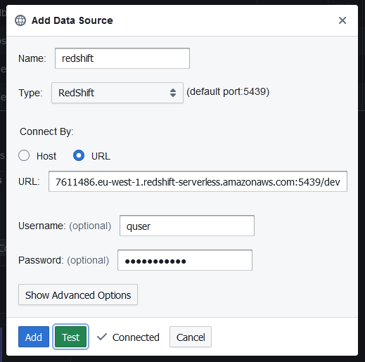 Add Redshift Connection