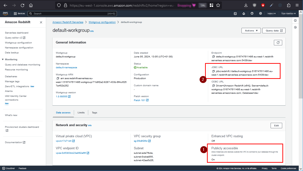Redshift SQL Connection Settings