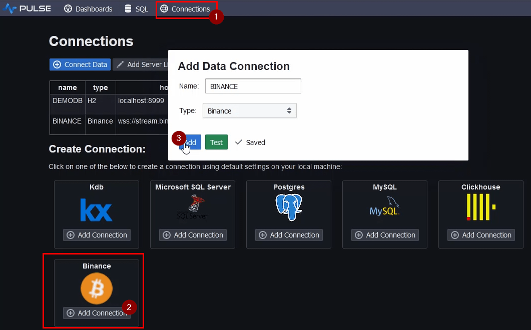 Adding a Binance Streaming Connection