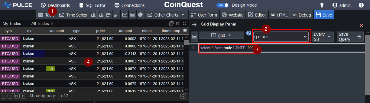 QuestDB Time-Series Chart