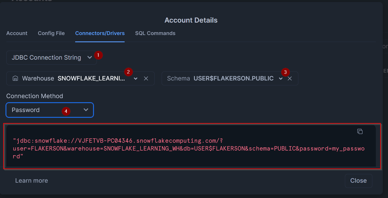 Snowflake JDBC URL details