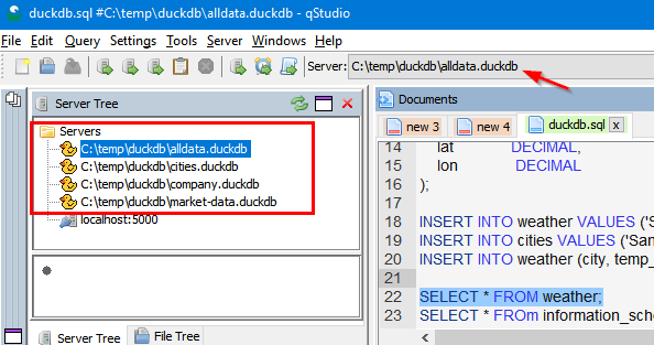 DuckDB Databases open in qStudio