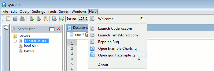 Opening example unit tests within QStudio IDE