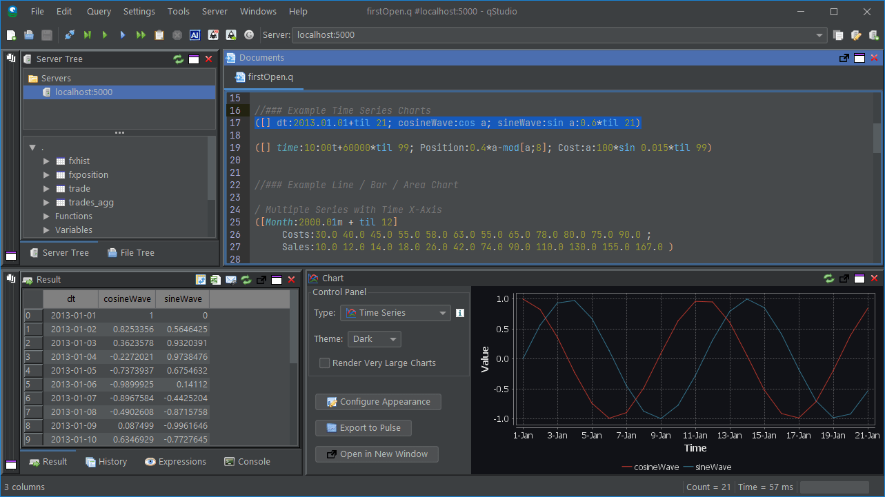 sending a kdb+ query in qStudio