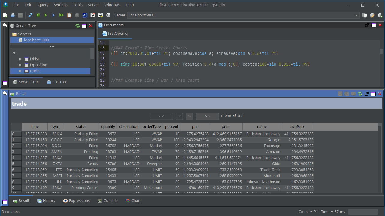 browsing partitioned table in kdb+ within qStudio