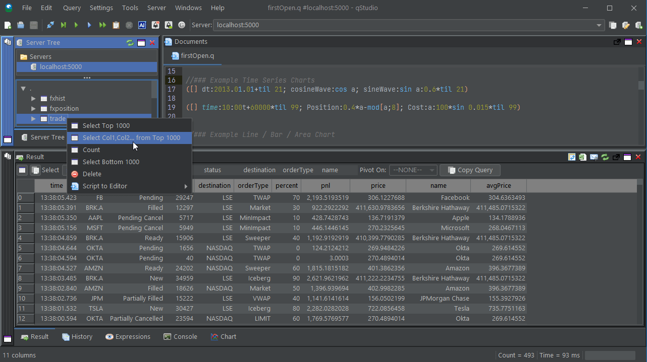 right click kdb+ server tree